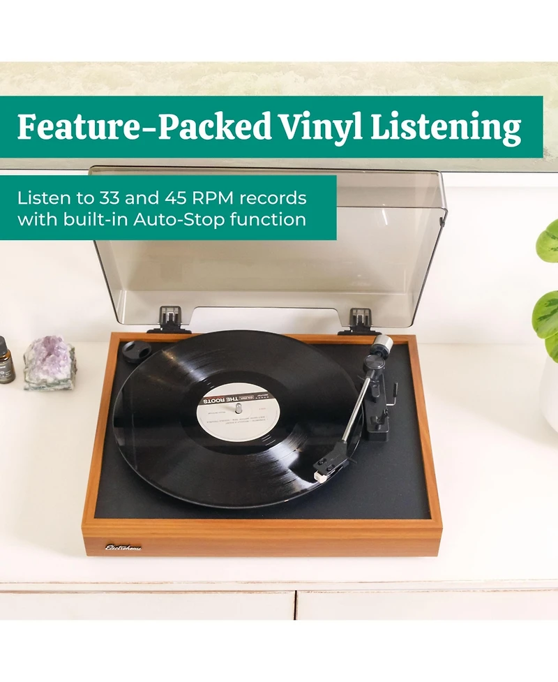 Electrohome Montrose Vinyl Record Player 2-Speed Belt-Drive Turntable, with Audio-Technica Stylus, Speed Control Motor, Built-in Preamp, Wood Plinth,
