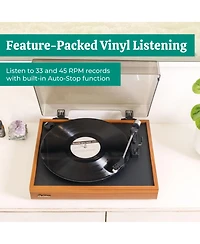 Electrohome Montrose Vinyl Record Player 2-Speed Belt-Drive Turntable, with Audio-Technica Stylus, Speed Control Motor, Built-in Preamp, Wood Plinth,