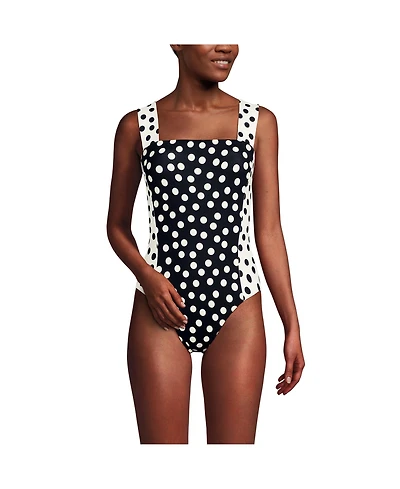 Lands' End Women's Square Neck High Leg One Piece Swimsuit