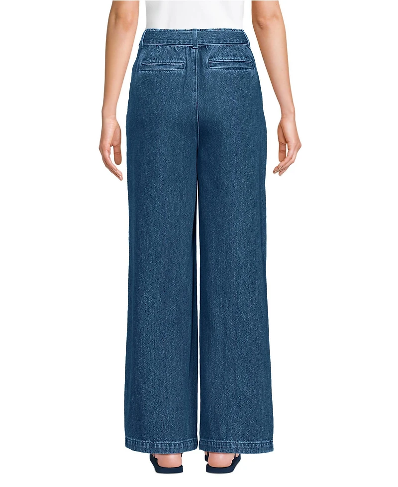 Lands' End Women's High Ridge Twill Pull On Pleated Wide Leg Pants