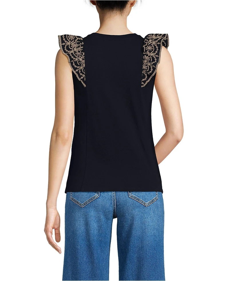 Lands' End Women's Embroidered Ruffle Tank Top