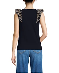 Lands' End Women's Embroidered Ruffle Tank Top