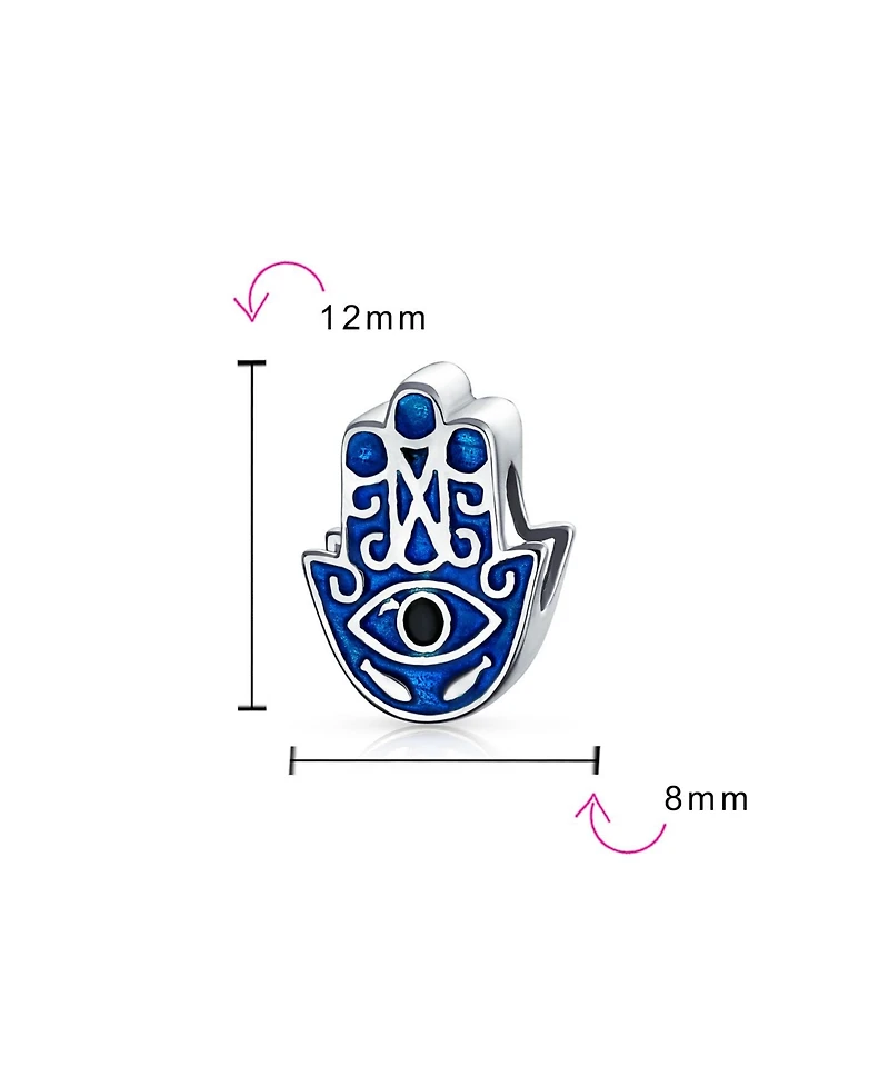 Bling Jewelry Blue Hamsa Hand Evil Eye Good Luck Charm Bead in Sterling Silver Bracelets