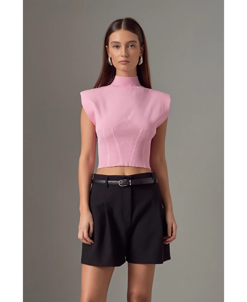 endless rose Women's Mock Neck Padded Knit Top