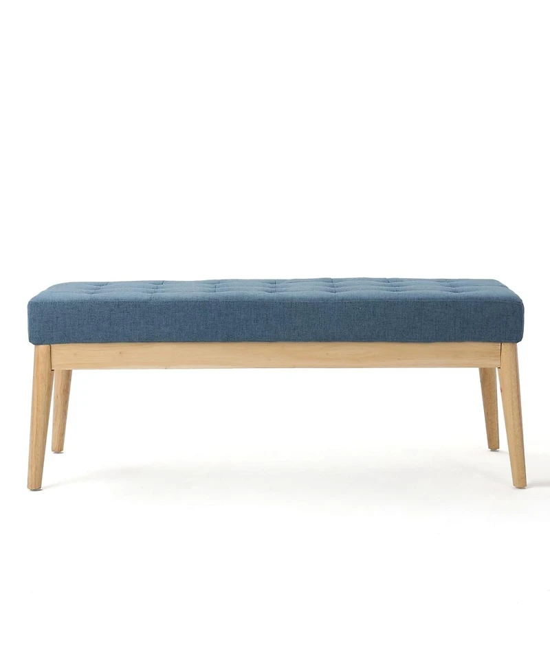 Mid Century Modern Upholstered Bench with Button Tufting and Birch Wood Legs for Dining Room, Hallway, or Office-The Pop Home