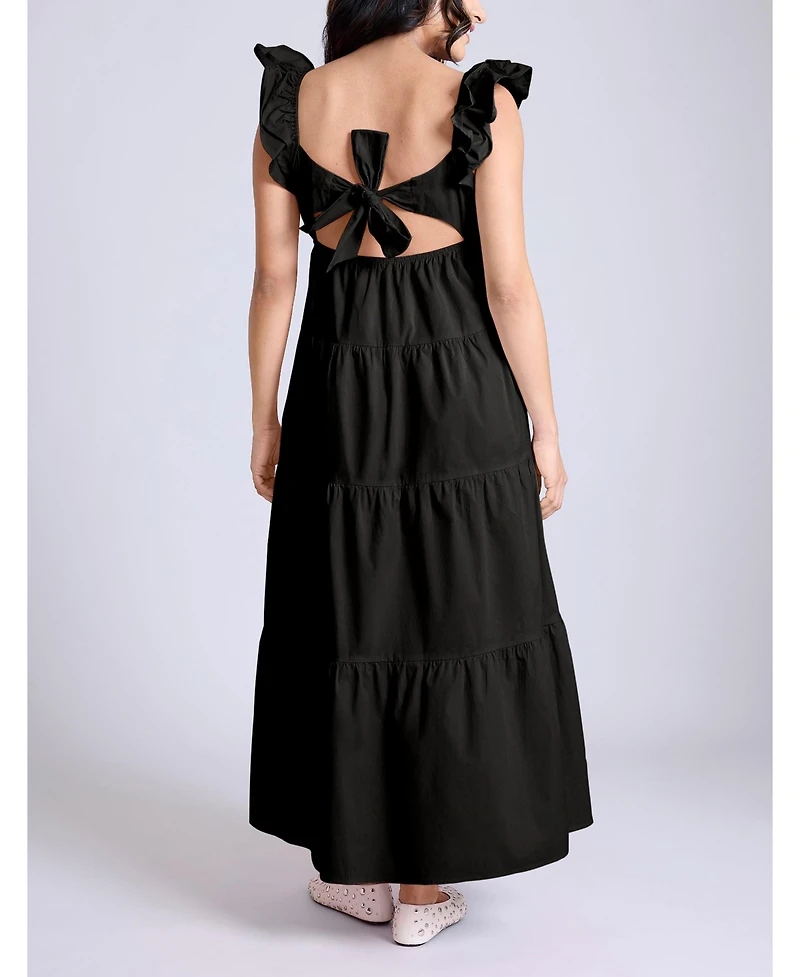 Motherhood Maternity Ruffle Sleeve Tie-Back Maxi Dress