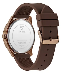 Guess Men's Analog Brown Silicone Strap Watch, 44mm