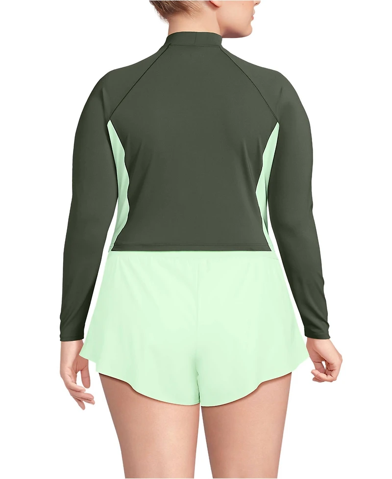 Lands' End Plus SunShade Upf 50 Long Sleeve Cropped Rash Guard