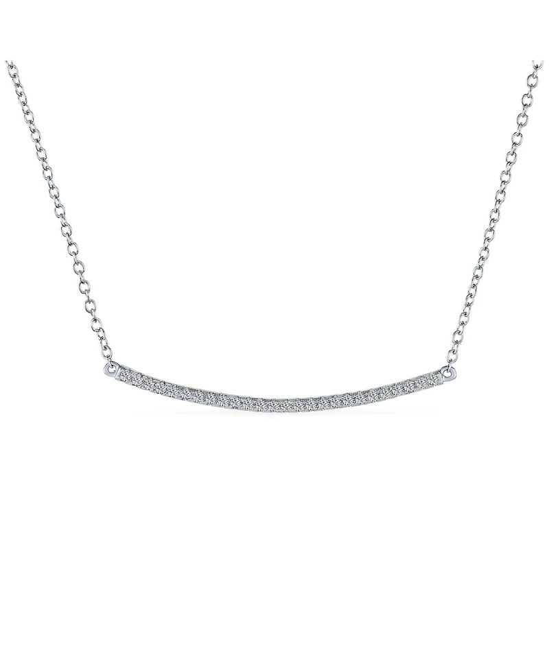 Bling Jewelry Minimalist Modern Cz Bar Sideways Pendant Necklace in Sterling Silver