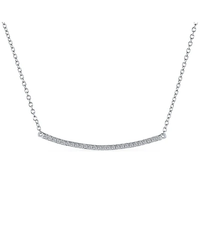 Bling Jewelry Minimalist Modern Cz Bar Sideways Pendant Necklace in Sterling Silver