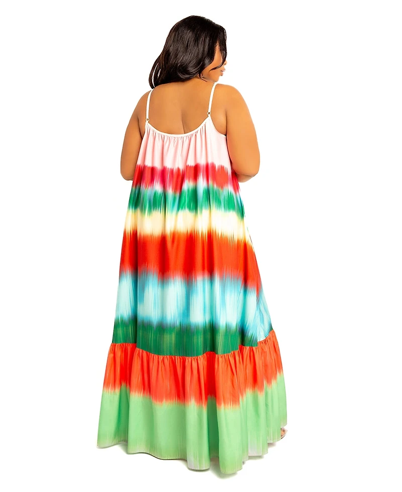 Buxom Couture Women's Ombre Stripe Voluminous Maxi Dress