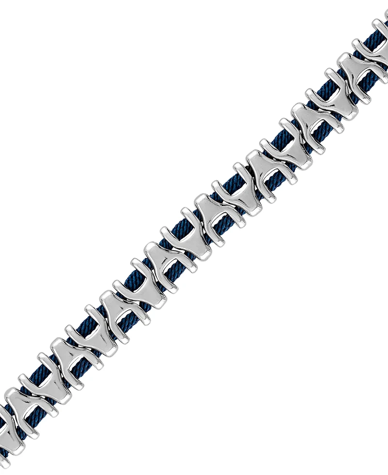 Bulova Men's Link Stainless Steel Blue Corded Bracelet