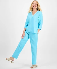 Charter Club Women's 100% Linen Embellished Top, Exclusively at Macy's