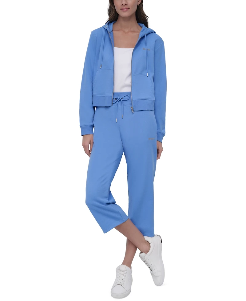Dkny Sport Women's Cotton-Blend Stud-Logo Full Zip Hoodie