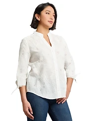 Jones New York Petite Cotton Y-Neck Shirt