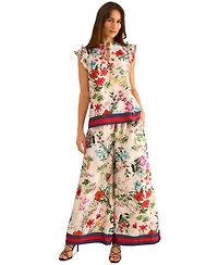 Vince Camuto Women's Satin Floral-Print Ruffled Sleeve Top