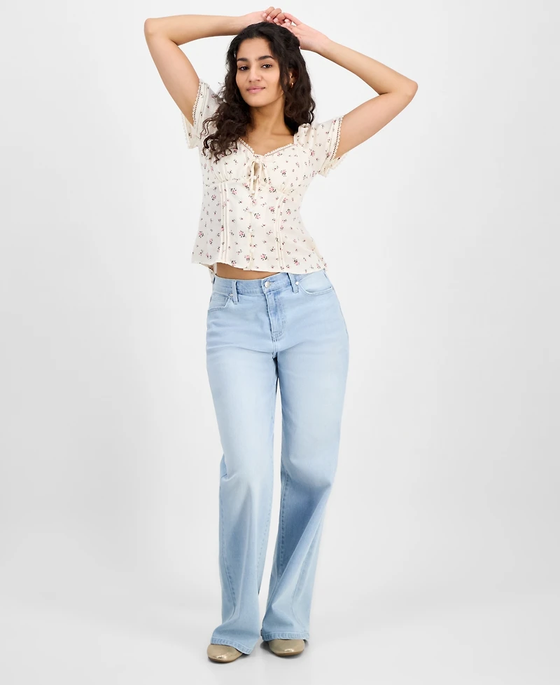 Celebrity Pink Juniors' Elastic-Back Wide-Leg Jeans