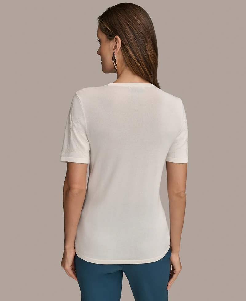 Donna Karan New York Women's Short-Sleeve Sequin Detail Sweater