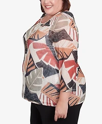 Alfred Dunner Plus Natural Instinct Tropical Mesh Top with Necklace