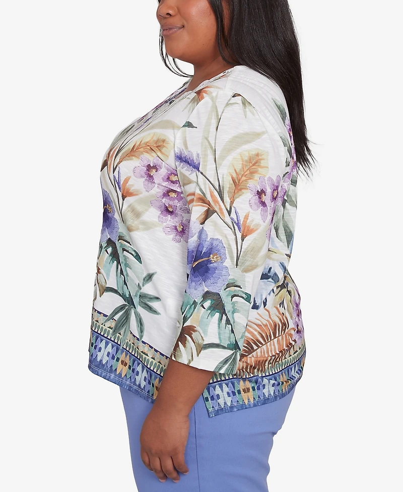 Alfred Dunner Plus Santa Fe Tropical Floral Border Top