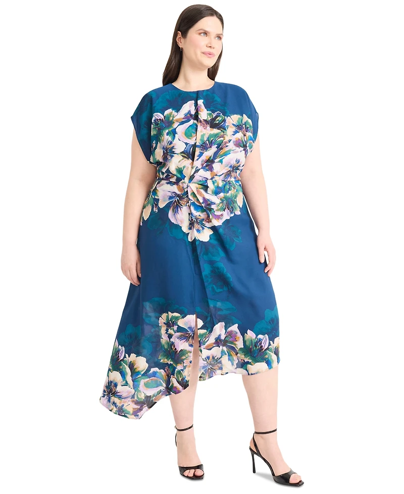 Maggy London Plus Printed Round-Neck A-Line Dress