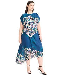 Maggy London Plus Printed Round-Neck A-Line Dress