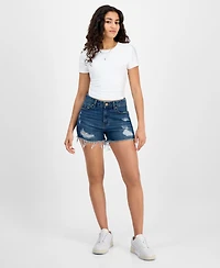 Indigo Rein Juniors' Frayed-Hem Destructed Shorts