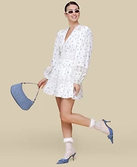 Avec Les Filles Women's Cotton Lace-Trim Floral-Print Mini Dress