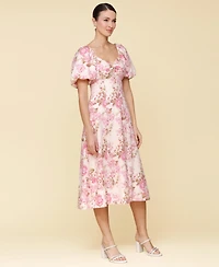 Avec Les Filles Women's Floral-Print Puffed-Sleeve Dress