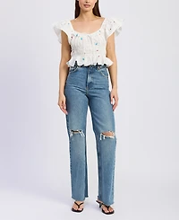 En Saison Women's Nellie Flutter-Sleeve Shirred Top