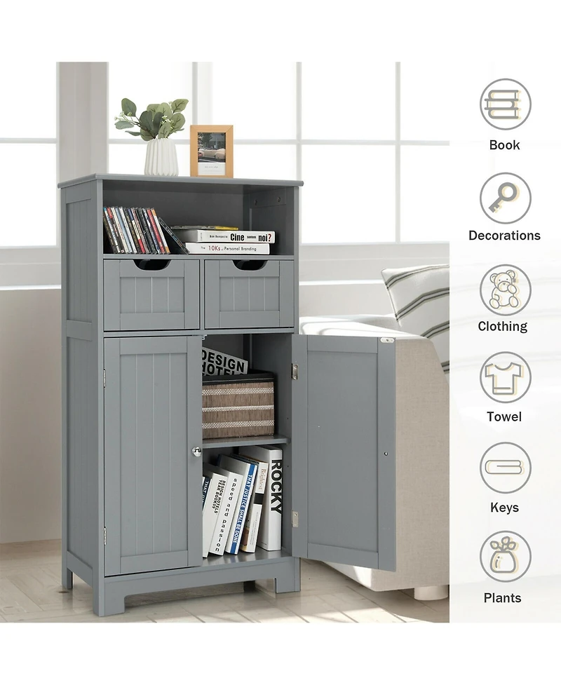 Gymax Bathroom Floor Cabinet Wooden Storage Organizer w/Drawer Doors Espresso