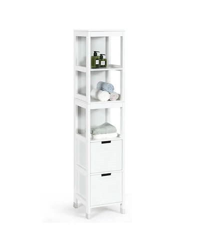 Gymax Bathroom Floor Cabinet Multifunctional Storage Organizer 5Tier Shelves&2 Drawers
