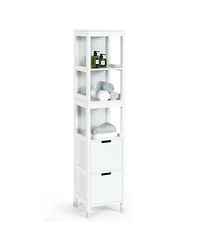 Gymax Bathroom Floor Cabinet Multifunctional Storage Organizer 5Tier Shelves&2 Drawers