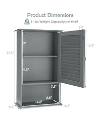 Gymax Bathroom Wall Mount Storage Cabinet Single Door w/Height Adjustable Shelf Grey