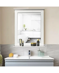 Gymax Bathroom Wall Mirror W/Shelf Square Vanity Makeup Mirror Multipurpose Usage