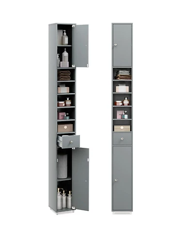 Gymax Tall Slim Bathroom Storage Cabinet Linen Tower w/Drawer Adjustable Shelves Black