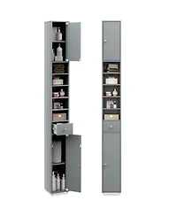 Gymax Tall Slim Bathroom Storage Cabinet Linen Tower w/Drawer Adjustable Shelves Black