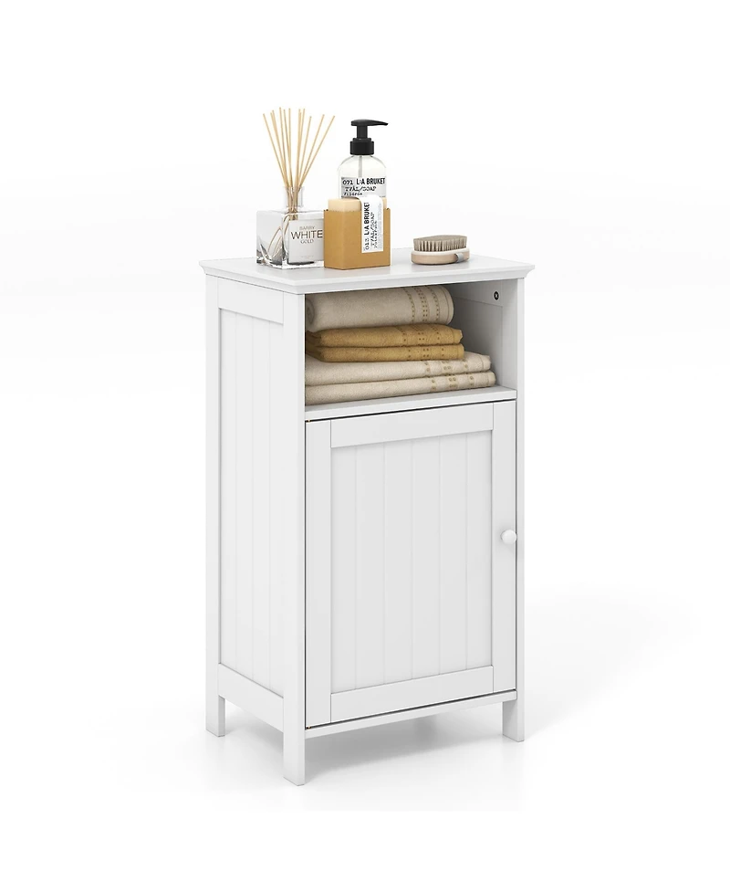 Gymax Bathroom Floor Storage Cabinet Side Table Adjustable Shelf Organize Freestanding