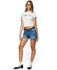 Edikted Womens Scottie Low Rise Denim Shorts