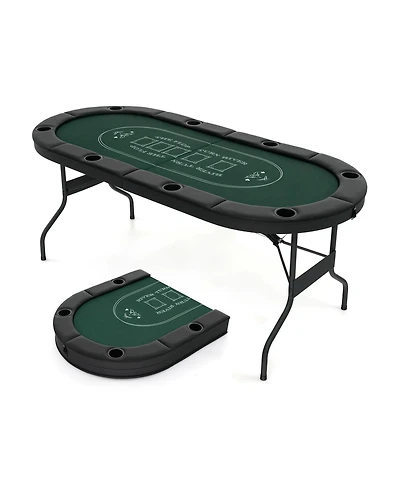 Foldable Poker Table for 8 Players Portable Oval Card Board Game Table