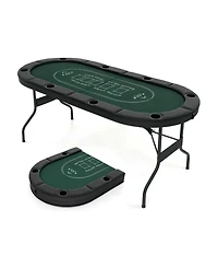 Foldable Poker Table for 8 Players Portable Oval Card Board Game Table