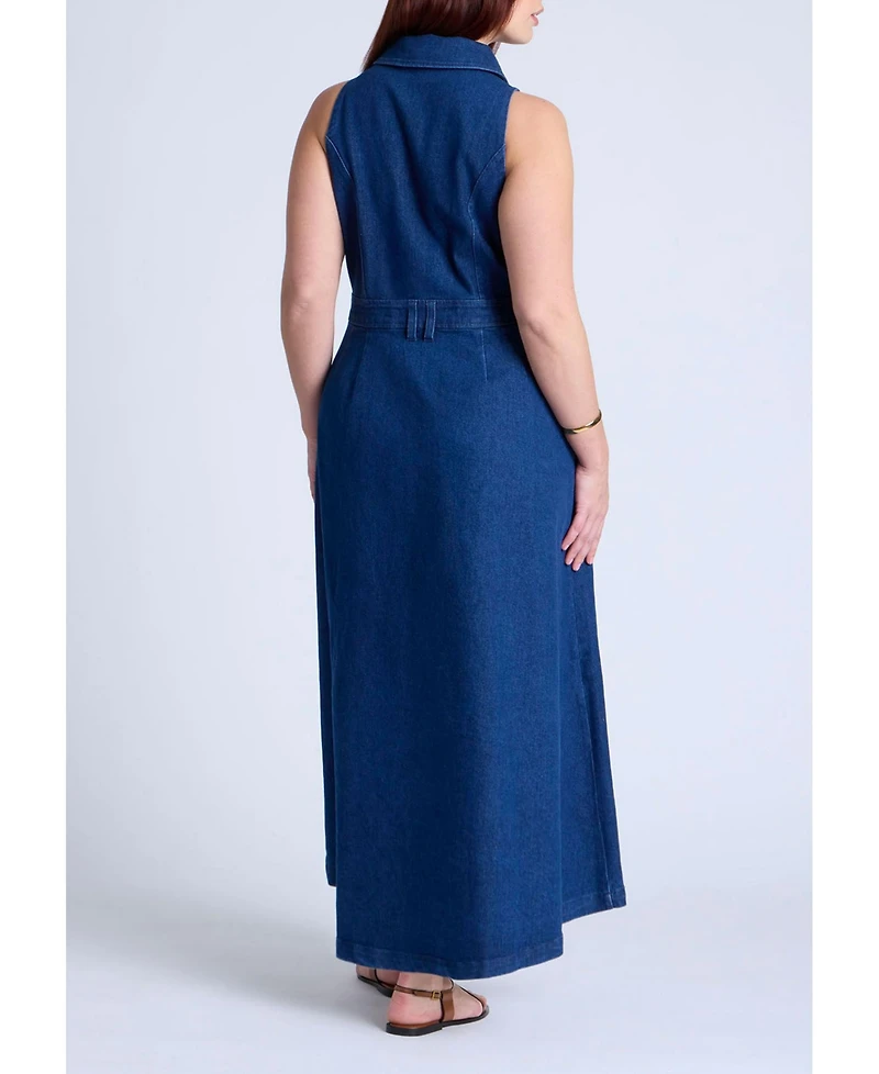 Eloquii Women's Sleeveless Denim Midi Dress