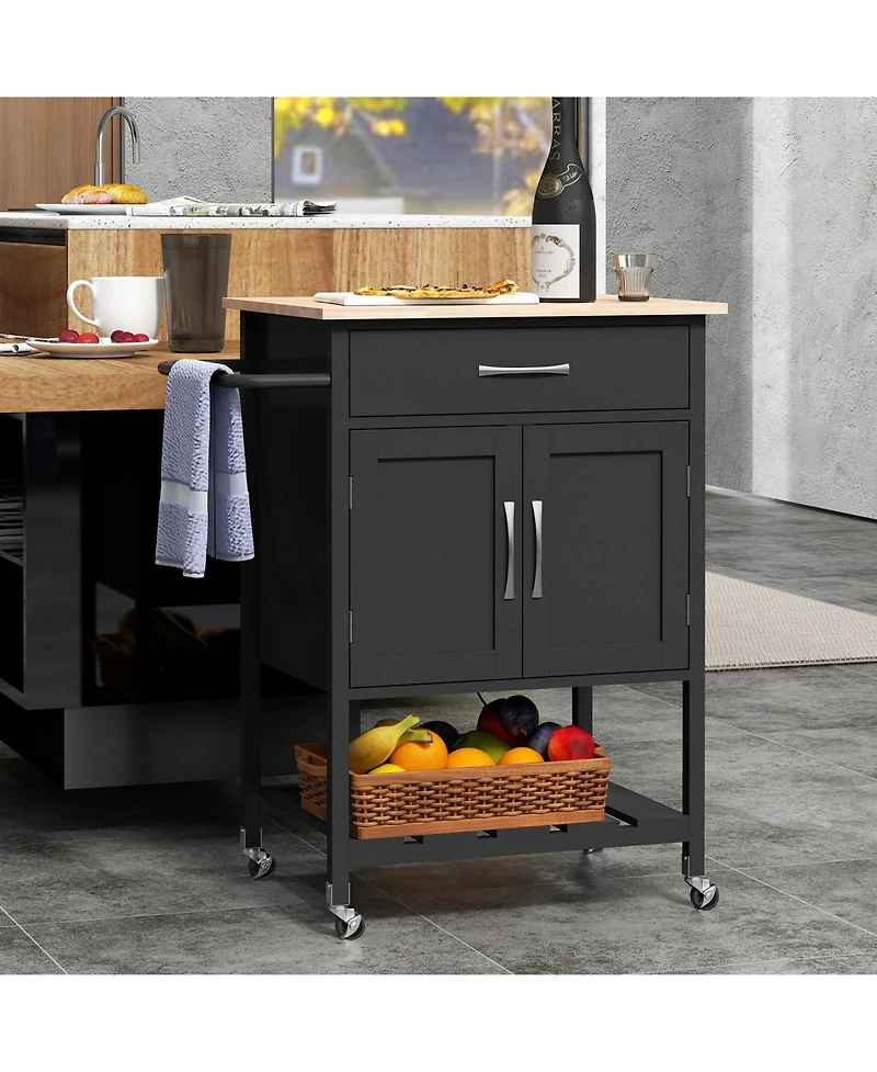 Rolling Kitchen Island Cart with Drawer and Towel Rack – Mobile Storage Prep Holder