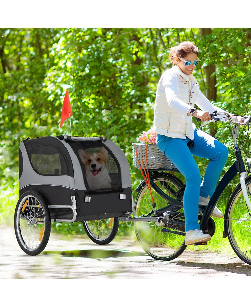 Foldable Dog Bike Trailer with 3 Entrances – Durable Pet Cart for Traveling and Cycling