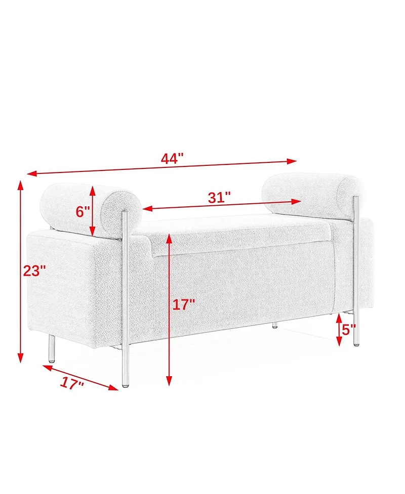 Upholstered Storage Bench with Cylindrical Armrests and Metal Legs Modern Rectangular Ottoman Seat for Bedroom Living Room or Entryway-The Pop Home