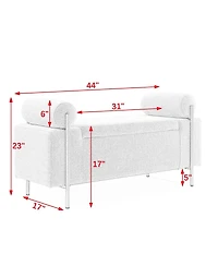 Upholstered Storage Bench with Cylindrical Armrests and Metal Legs Modern Rectangular Ottoman Seat for Bedroom Living Room or Entryway-The Pop Home