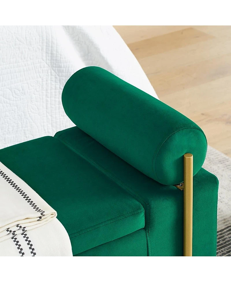 Upholstered Storage Bench with Cylindrical Armrests and Metal Legs Ottoman for Bedroom & Living Room or Entryway-The Pop Home