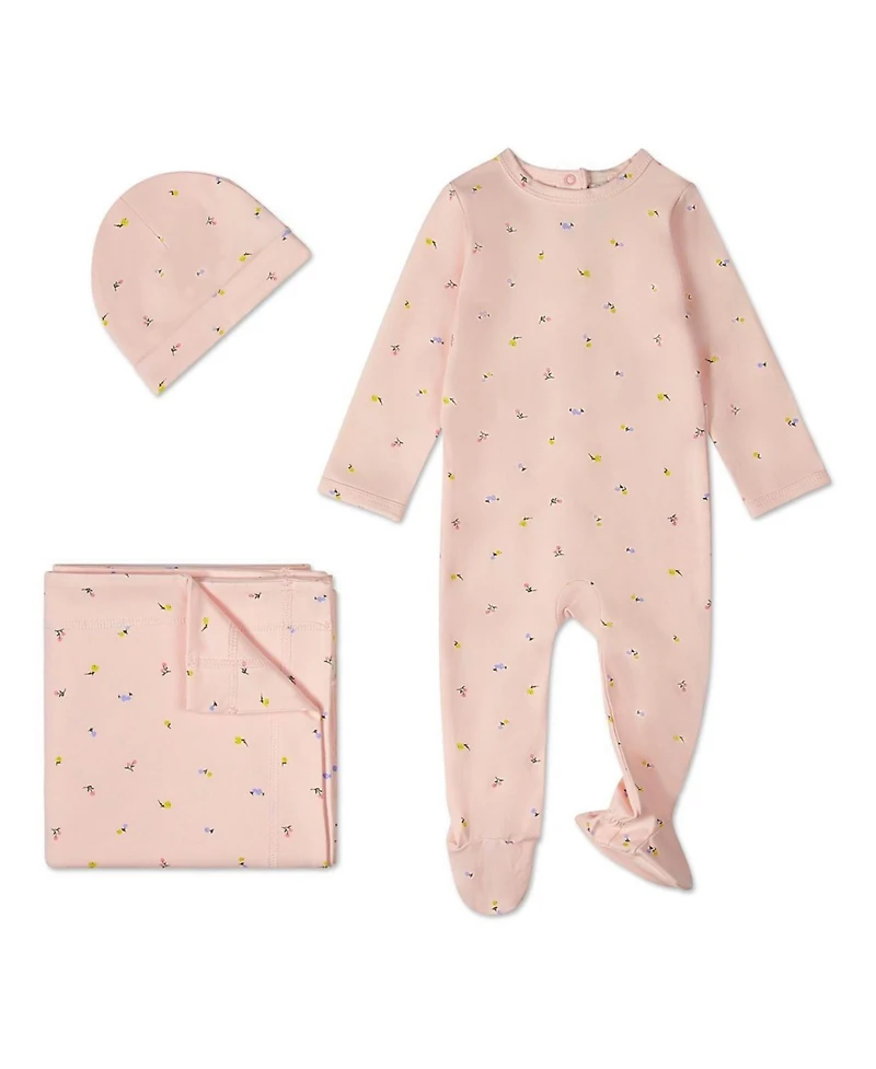 MeMoi Baby Girls 3 Piece "Blossoming Florals" Rich Footie Set