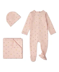 MeMoi Baby Girls 3 Piece "Blossoming Florals" Rich Footie Set