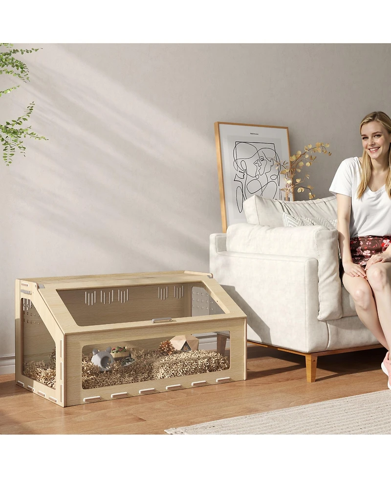 PawHut 39" Hamster Cage, Gerbil Cage w/ Acrylic Window & Openable Top